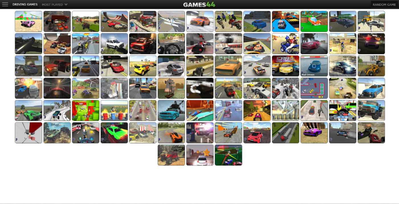 Games44 category page before redesign