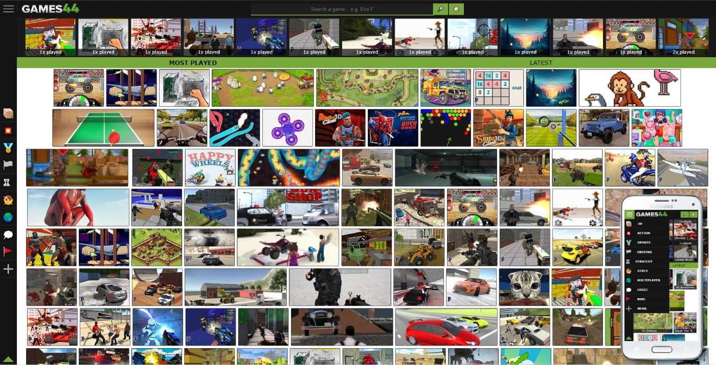 Games44 homepage after redesign