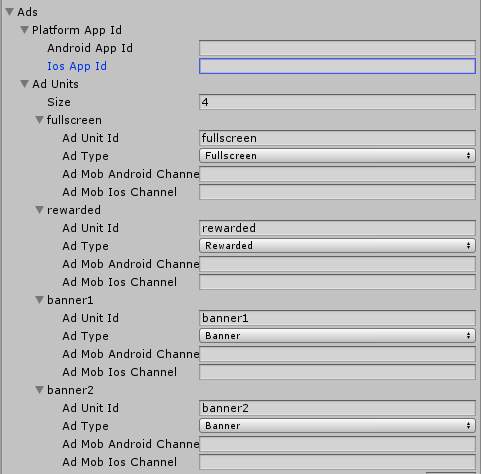 Ad units setup in Unity