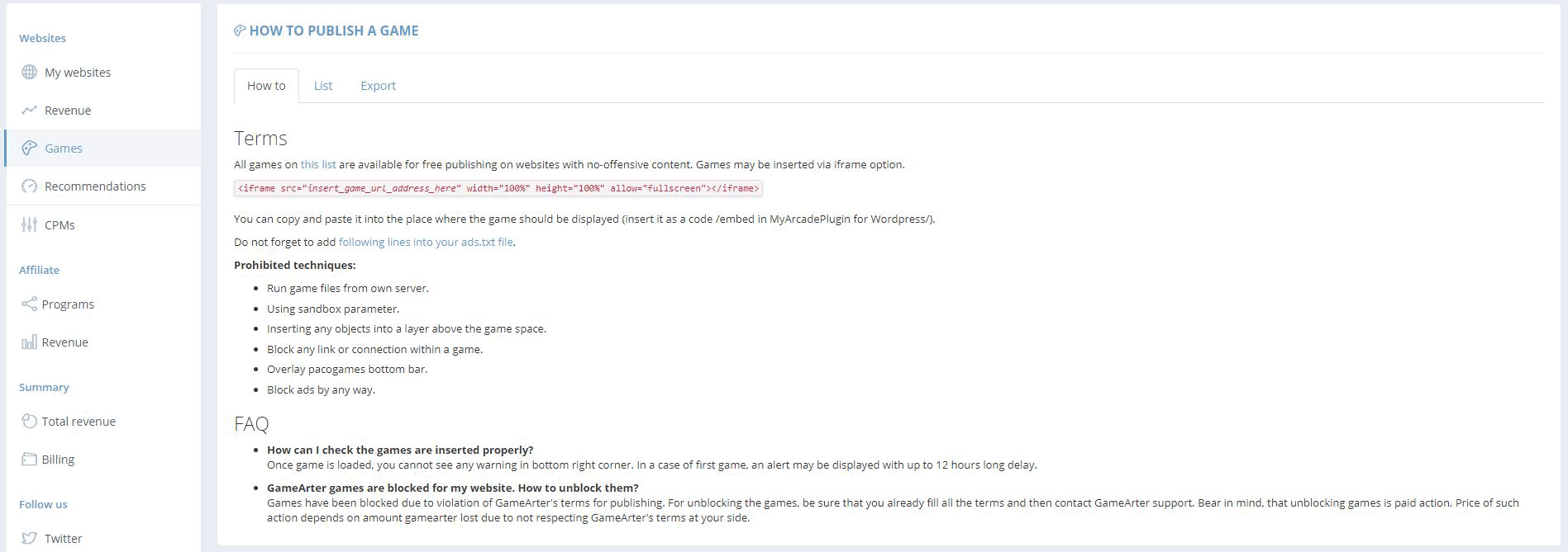 GameArter - how to publish a game