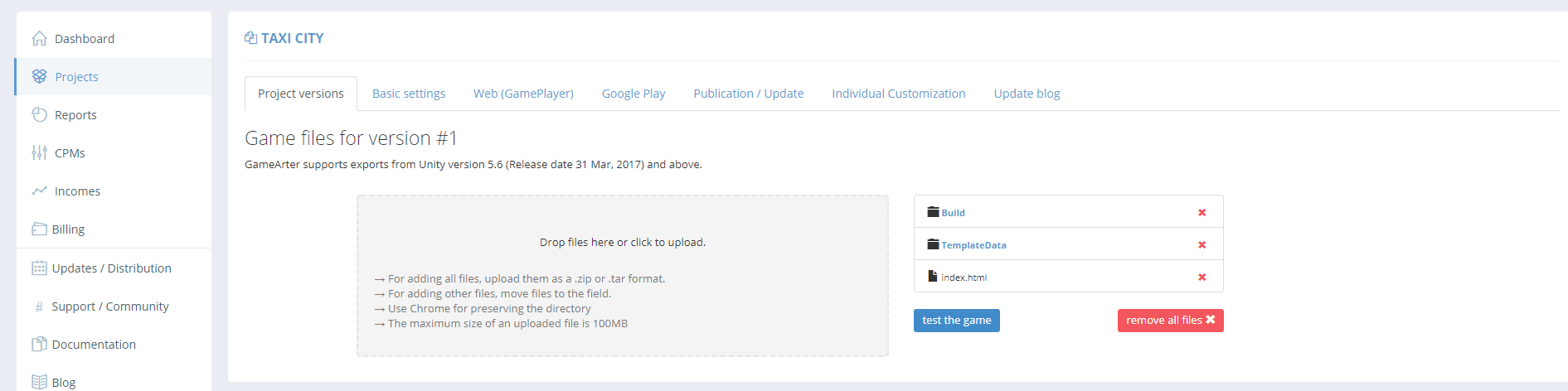 GameArter - game files upload